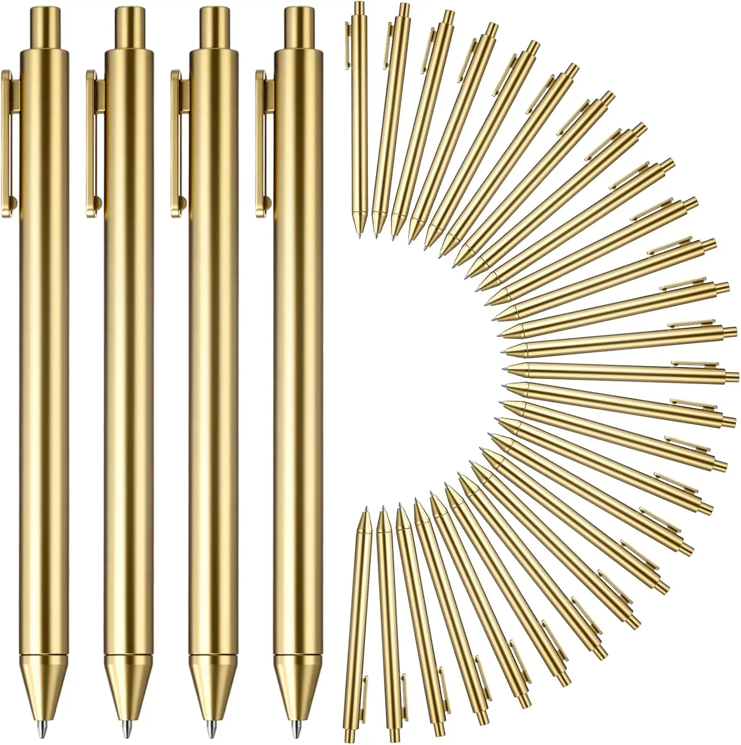 15Pcs Slim Ballpoint Pens Bulk Golden Retractable Black Ink Medium Point (0.5mm) Plastic Writing Ballpoint Pen for Wedding Guest