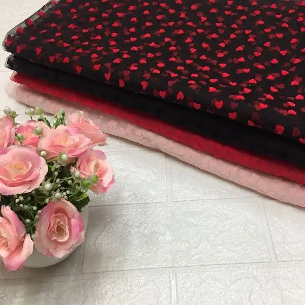 新しいピーチハート植毛ガーゼ生地レース刺繍子供 & 女性の衣類の写真撮影生地新しいコレクション