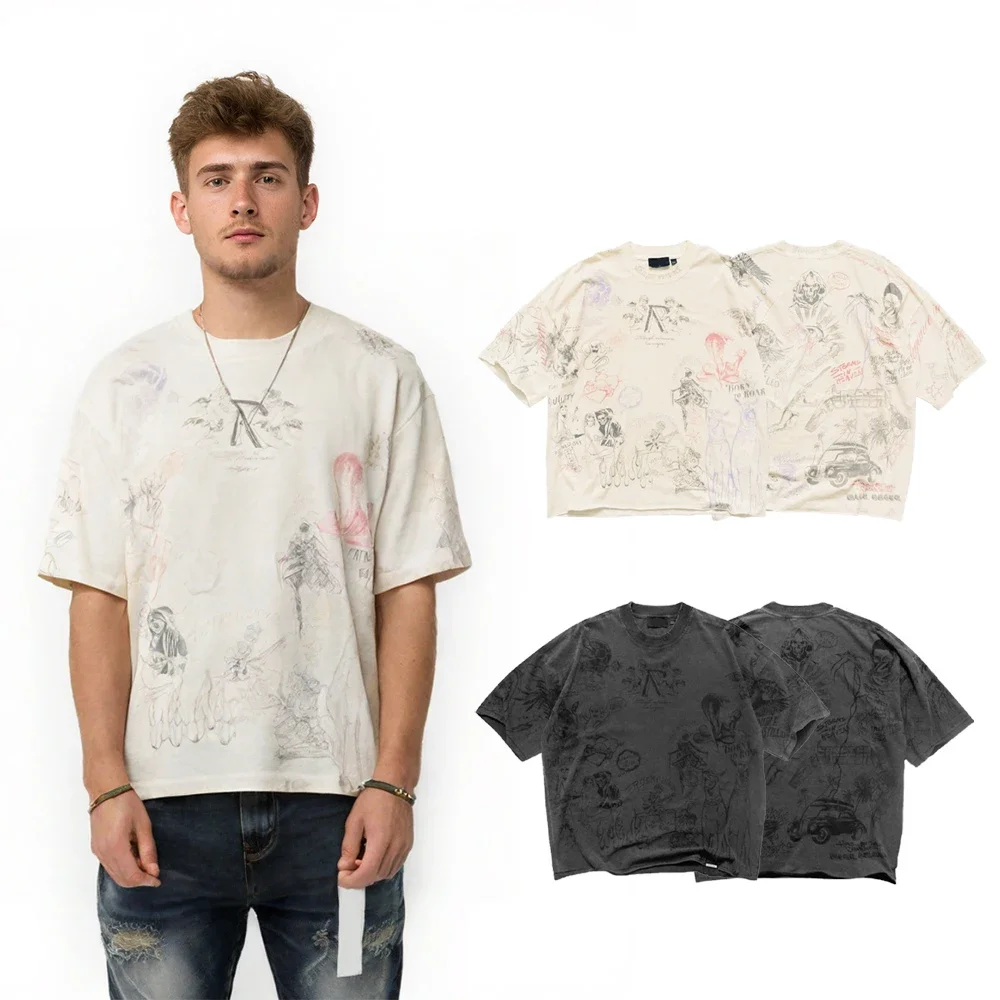 Y2K Men's Clothing Skull Street Style Graphic Tee Full Printed T-shirts Oversized Streetwear Cotton Casual Short Sleeve T-shirts