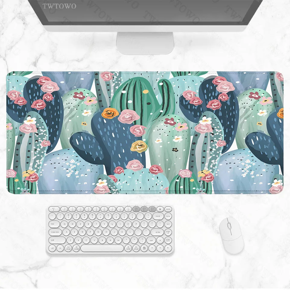 Cartoon Art Summer Cactus Mouse Pad Gaming XL Large Home Mousepad XXL Desk Mats Soft Office Non-Slip Natural Rubber PC Table Mat