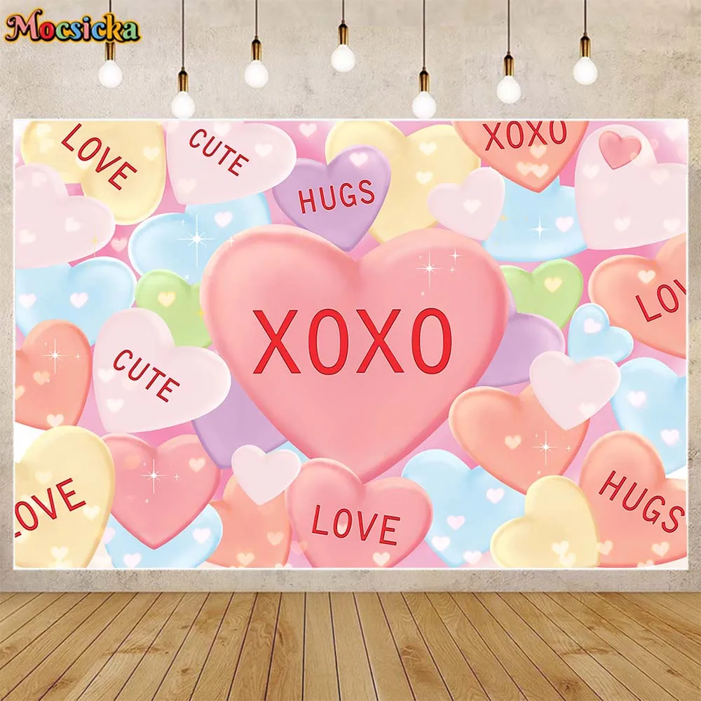 

Mocsicka Valentine's Day Kiss and Hugs Backdrop for Photography Color Love Heart Anniversary Party Decor Background Studio Props