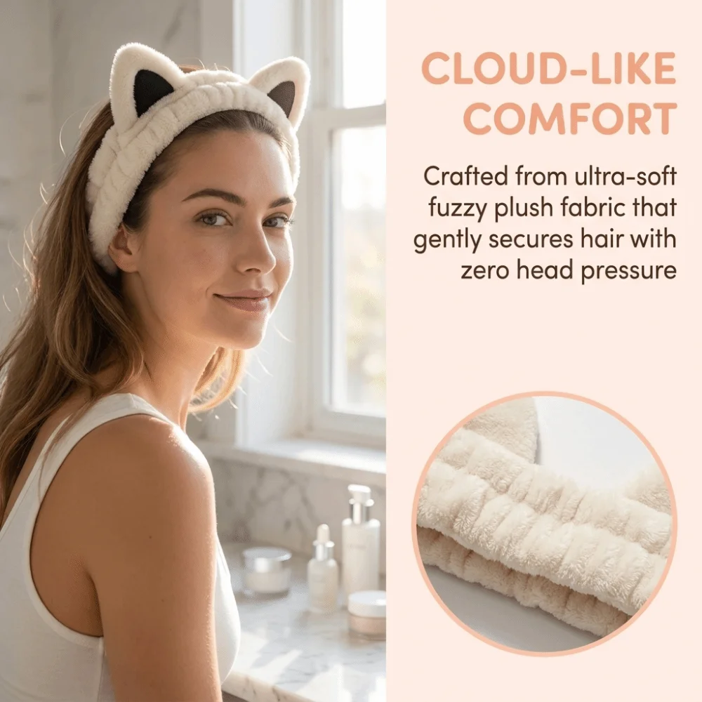 Cute Soft Furry Cat Ear Head Hoop 3D Lightweight Cartoon Hairband Elastic Polyester Plush Headband Women Men