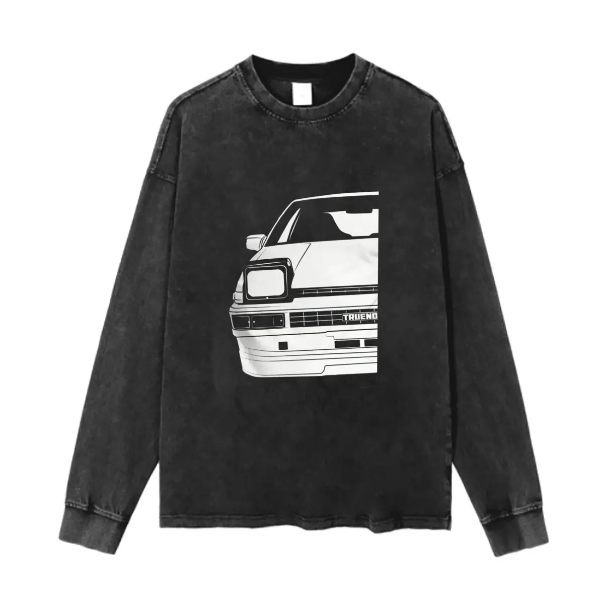 Initial D Trueno Art Design Washed Vintage Long Sleeves Cotton Tee Shirt Solid O Collared For Men's And Women's