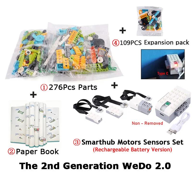 새로운 업그레이드 280-390개 위두 2.0 브릭 모터 센서 스마트허브 스크래치 3.0 호환 로봇 공학 교육용 장난감