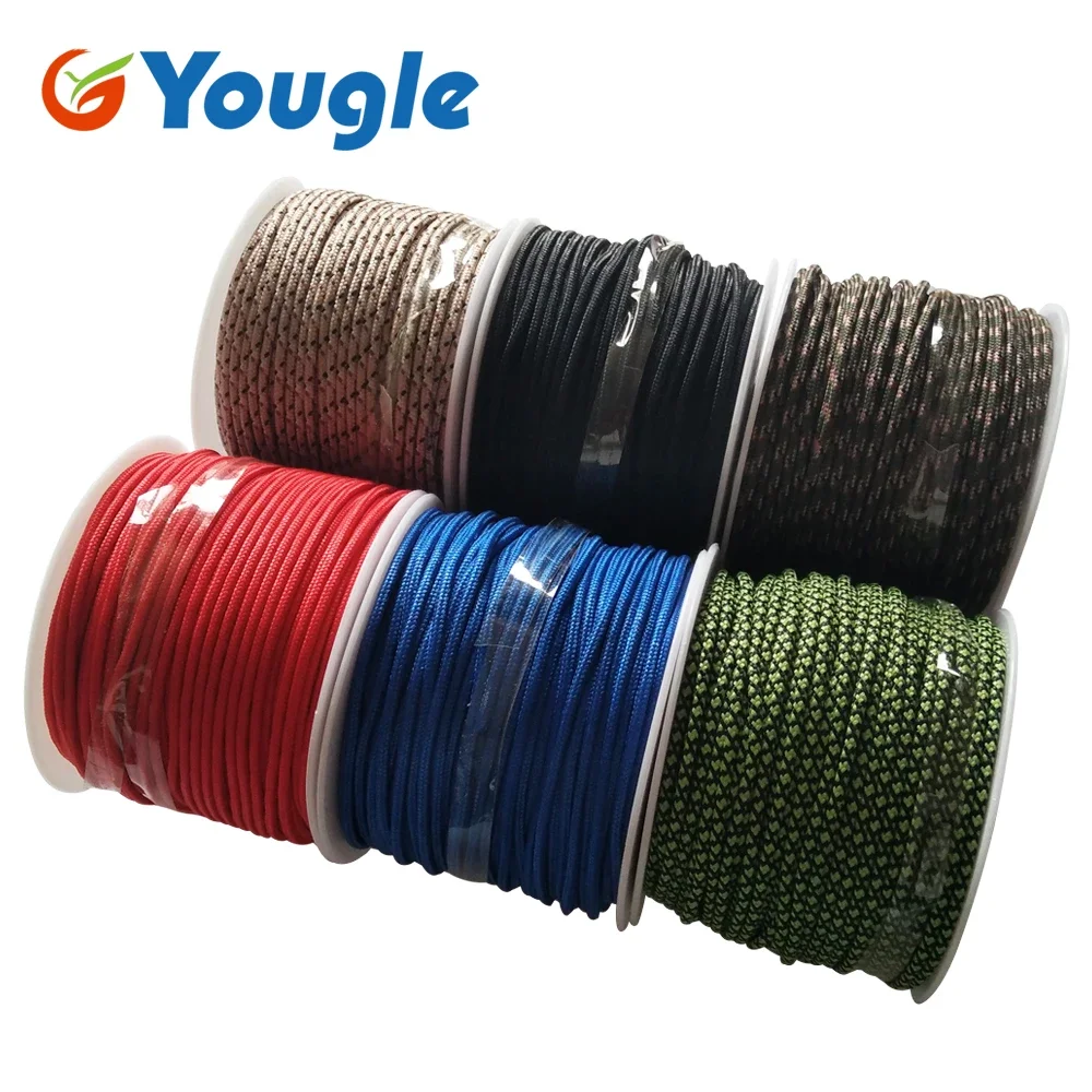 YOUGLE 2mm  3 Strand  High quality Paracord Parachute Cord Outdoor Camping  tent Rope Fishing line Wholesale 164FT 50meters