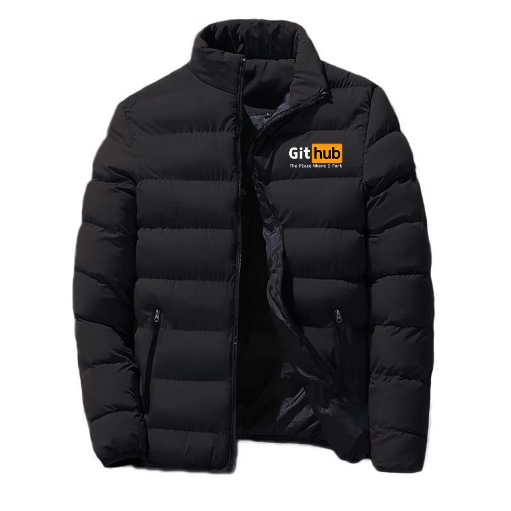 Github The Place Where I Fork Logo Print 2026 Cotton Thermal Jacket Autumn And Winter Men's Multi Functional Casual Coat Hoodies