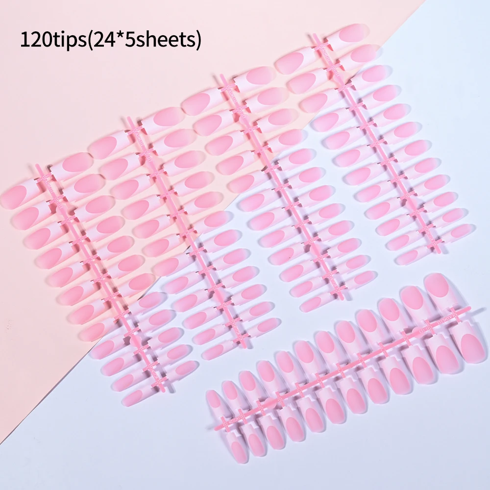 120pcs/Bag Mid-Long French Ballet Matte Fake Nails Press On Nails Nude Pink Nail Tips Full-Cover (1.95-2.5cm) Artificial Tips-13