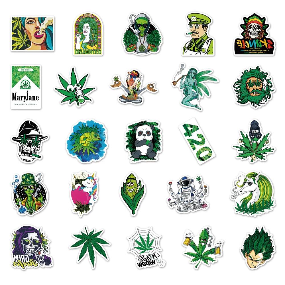 50PCS Cartoon Animation Weed Character Personalized Graffiti Creative Sticker Toy Car Mobile Phone  Refrigerator Desk Decoration