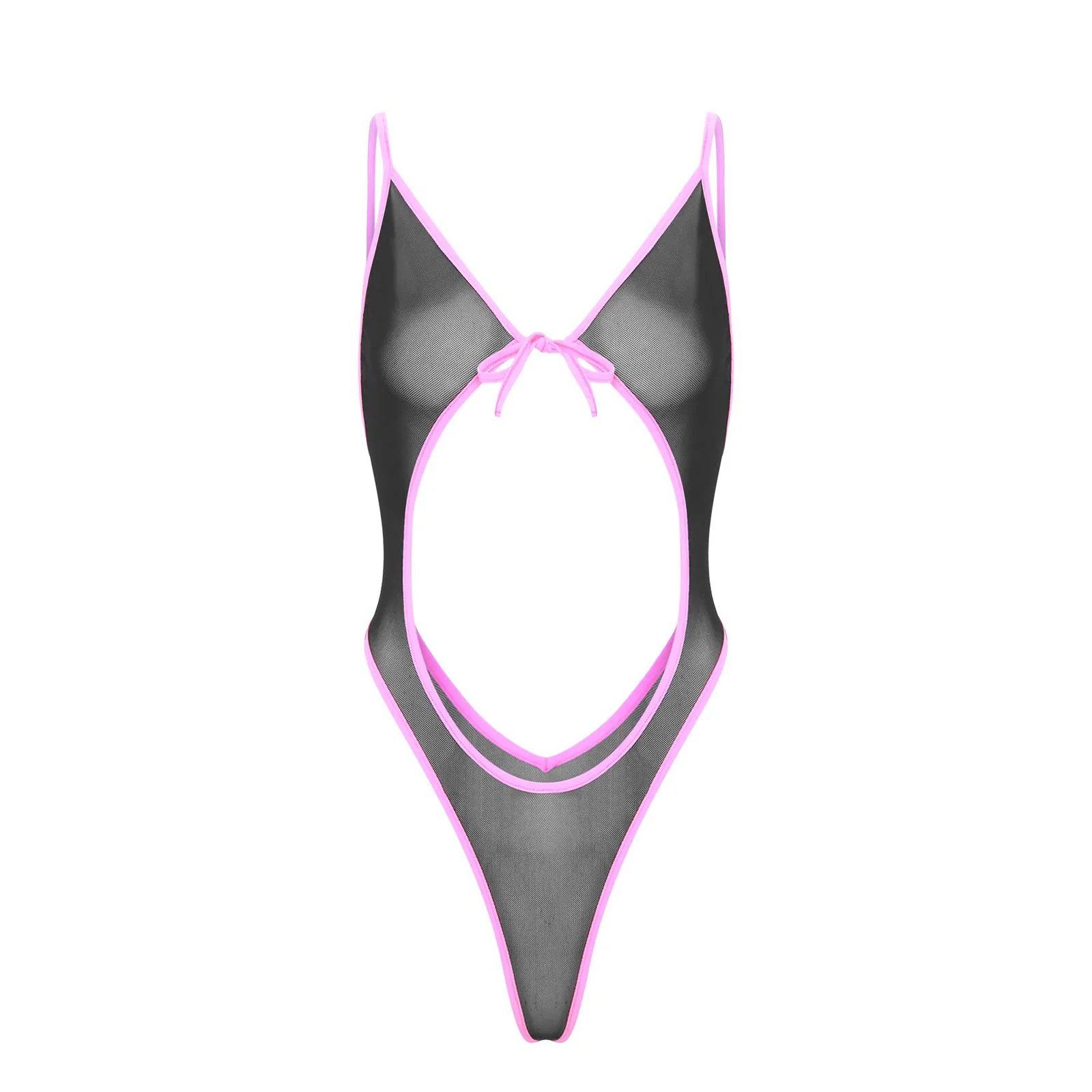 

Women One Piece Jumpsuit V Neck Sleeveless Front Tie Up Hollow Out Bodysuit Micro Monokini Sheer Leotard Lingerie Nightclub Wear
