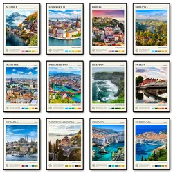 European City Travel Poster Galway North Macedonia Stockholm Iceland Canvas Painting Brussels Wall Art Picture Office Home Decor