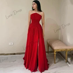 Lena - Red Elegant Dress Evening Dress Split Party Dress Suitable for Special Event Bridesmaids Chiffon Graduates Strapless Reun