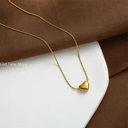 Love Heart Pendant Necklace For Women Girls New Trendy Simple Gold Color Stainless Steel Neck Chain Jewelry Birthday Party Gift