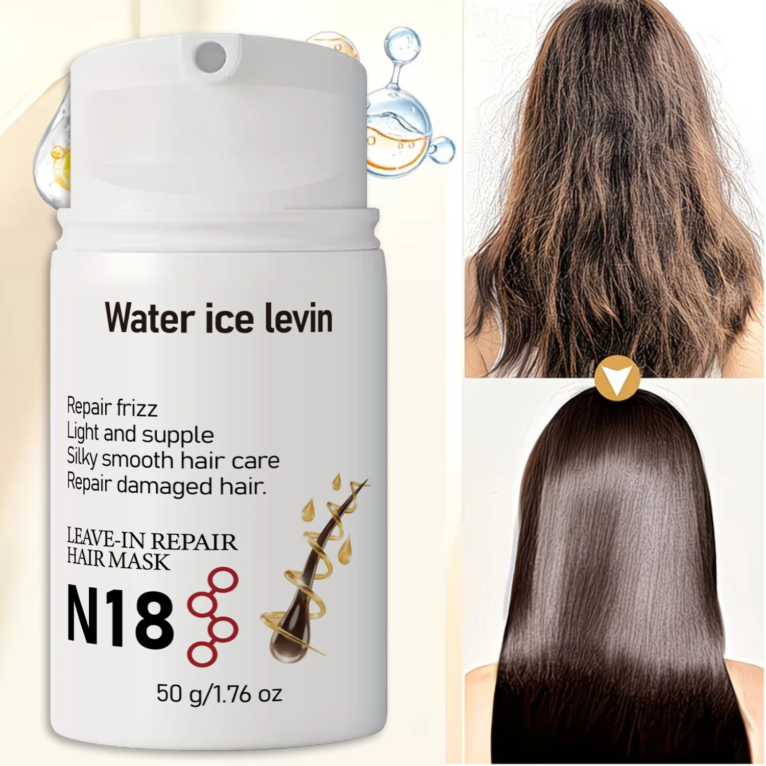 Water Ice Levin Portable N18 No Rinse Hair Mask Daily Repair Rough Damaged Tame Frizz Keep Hair Light Supple Smooth Texture 50g