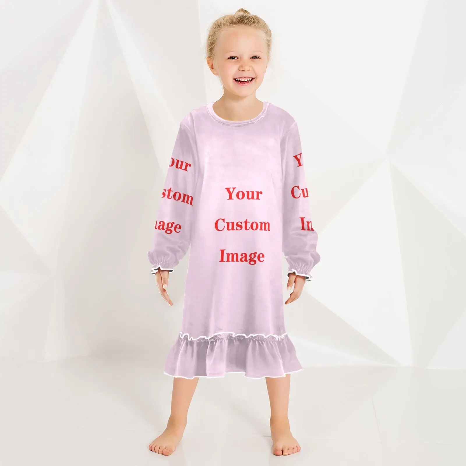 Kids Girls velvet Nightgown Nightdress Girl Sleepwear Nightie spring autumn Custom images Nightwear Children Clothes 3-10Years