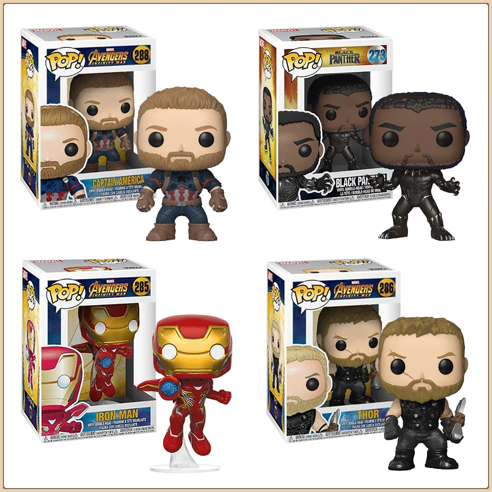 

Funko POP The Avengers Action Figures Spider-Man Iron Man Black Panther Anime Model Ornaments Periphery Gifts Toys for Children