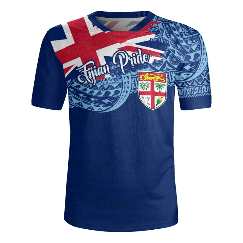 3D The Republic-of Fiji Flag Printing V Neck T Shirt Fiji Rugby-Jersey Emblem Graphic V neck T Shirts For Men Fashion Tee Shirts