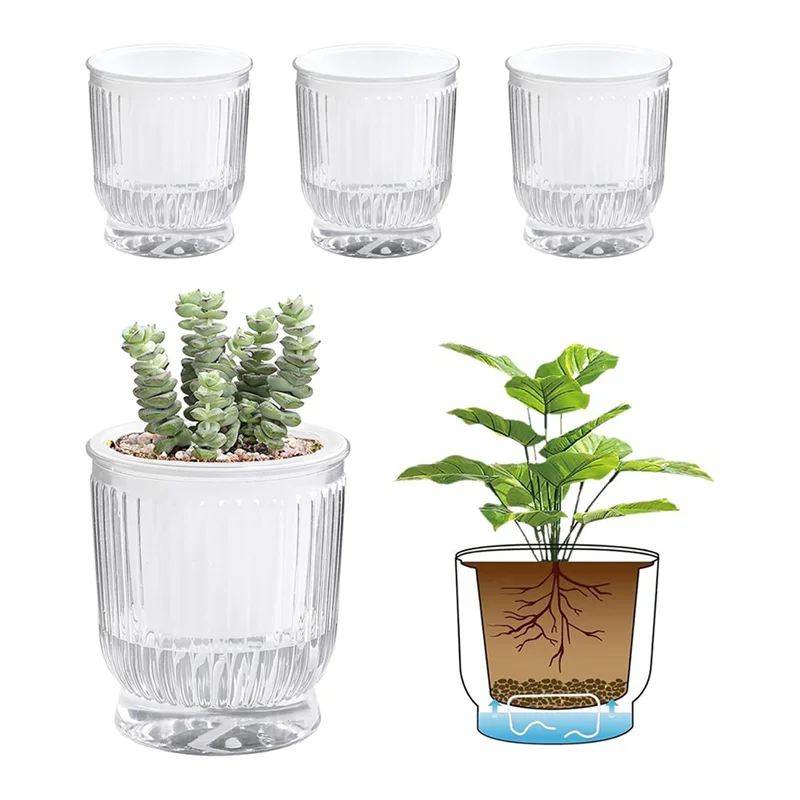 

A82I-Self Watering Plant Pots, 4 Inch Small Plant Pots, Self Watering Planter With Deep Reservoir, Flower Pots 8 Pack