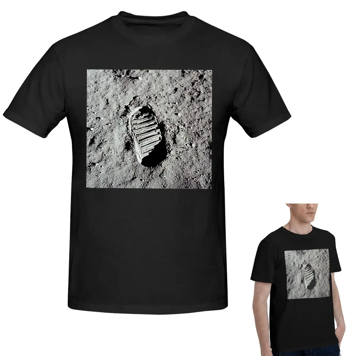 

Footprint On The Moon By Buzz Aldrin Apollo T-Shirt Men's Classic Oversized T Shirt Men Round Neck Summer Shirts Tops S-6XL