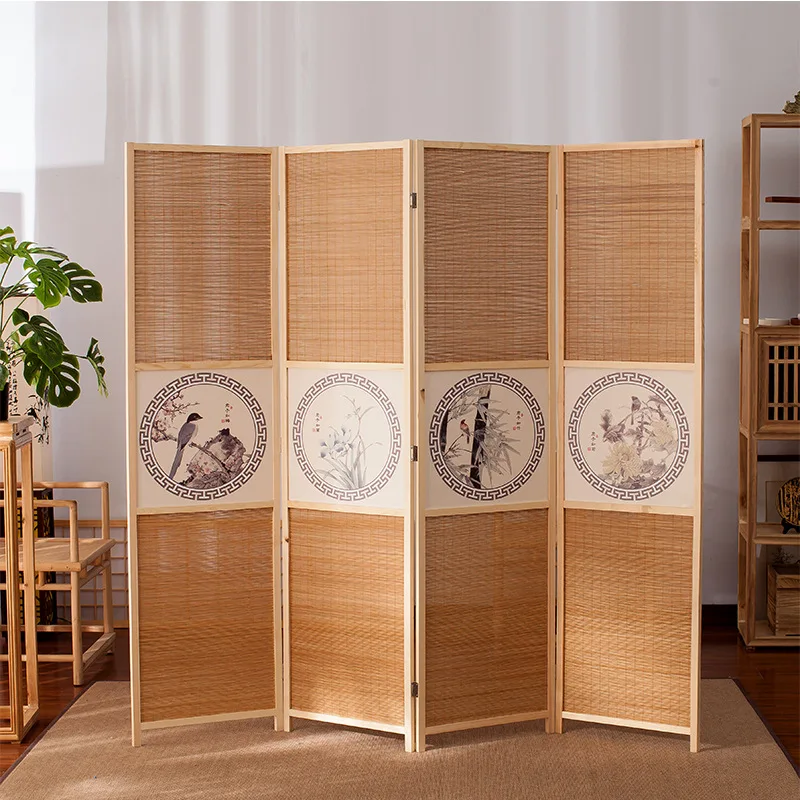 New Chinese bamboo screen living room bedroom shaded partition wall folding mobile dining room flat wind home simple modern