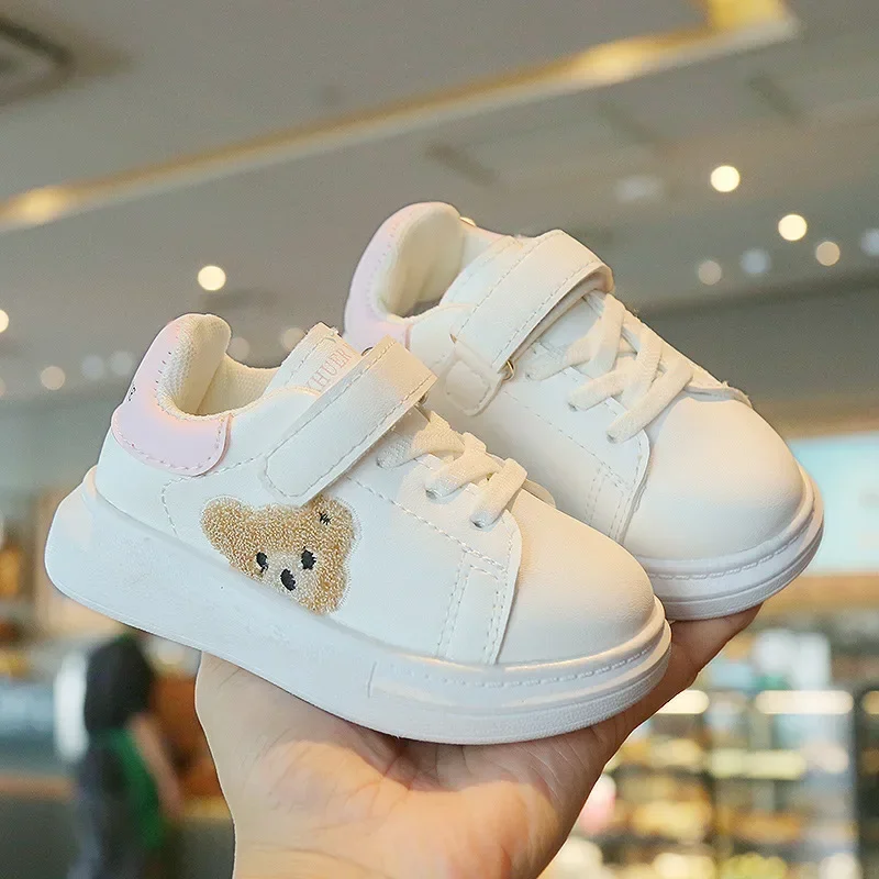 Cute Furry Bear Pattern Children Sneakers Flat Heel Baby Girl Shoes Platform Little Boy Running Shoes Kids Tenis Shoes