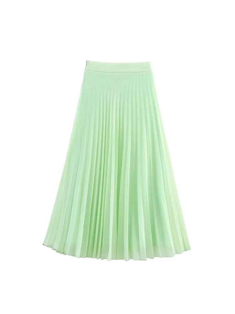 ผู้หญิงฤดูร้อน MIDI กระโปรงจีบ 2025 แฟชั่นหวานชีฟองด้านข้างซิปหญิง Elegant Street กระโปรงเสื้อผ้า