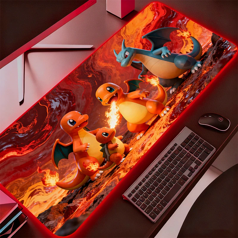 

RGB Mouse Pad P-Pokemons Charizard Gamer Computer Gyarados Pc Backlight Mousepad Carpet Gaming Accessories Keyboard LED Desk Mat