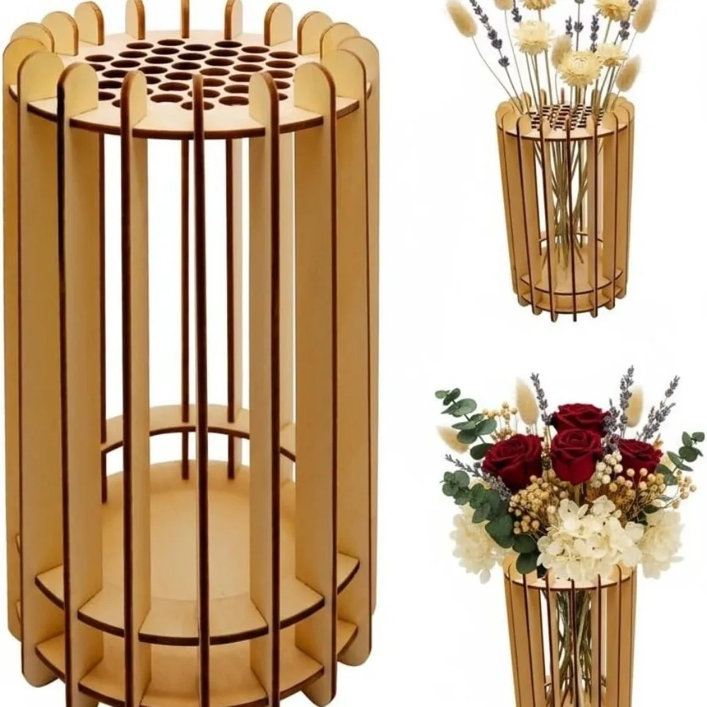 Flower Arrangements Handmade 3D Puzzle Vase Artistic Unique Flower Display Stand Decorative DIY Wooden Vase for Flower Lovers