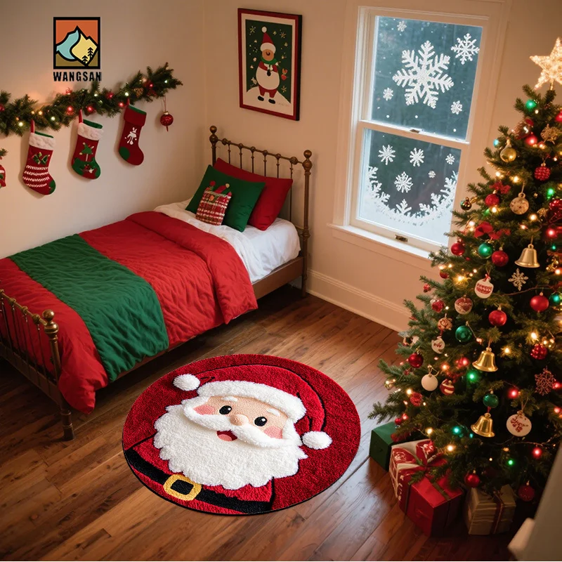VIKAMA Christmas Carpet Cartoon Mat Round Rug Living Room Rug Soft Large Area Carpet Rug For Bedroom Bathroom Mat Home Decor