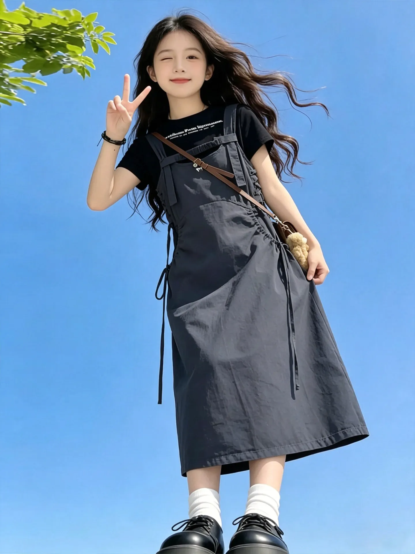 

Korean Style Girls Dress Children's Summer Fashionable Long Skirt Soft Fabric No Sleeve round Neck Backless Dress for Kids