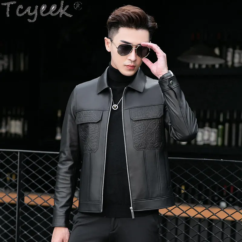 Tcyeek 23 Casual Leather Jacket Soft Men 100% Genuine Leather Sheepskin Coat Short Slim Coats Man Clothes Chaquetas Hombre Tide