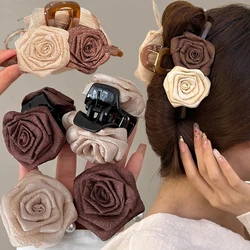 2024 New Vintage Coffee Color Hair Clip Women's High-end Feel Shark Clip Hair Accessory Handmade Premium Quality Fashion Hairpin