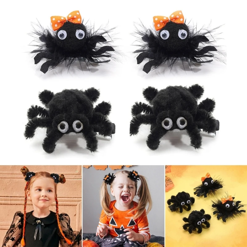 Halloween Spiders Hairpins Hair Barrettes Plush Hair Adorments for Baby Girls