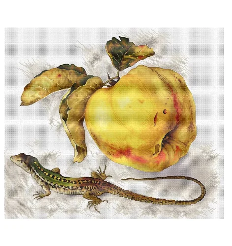 Gold Collection Counted Cross Stitch Kit Apple And Gecko Yellow Fruit And Insect