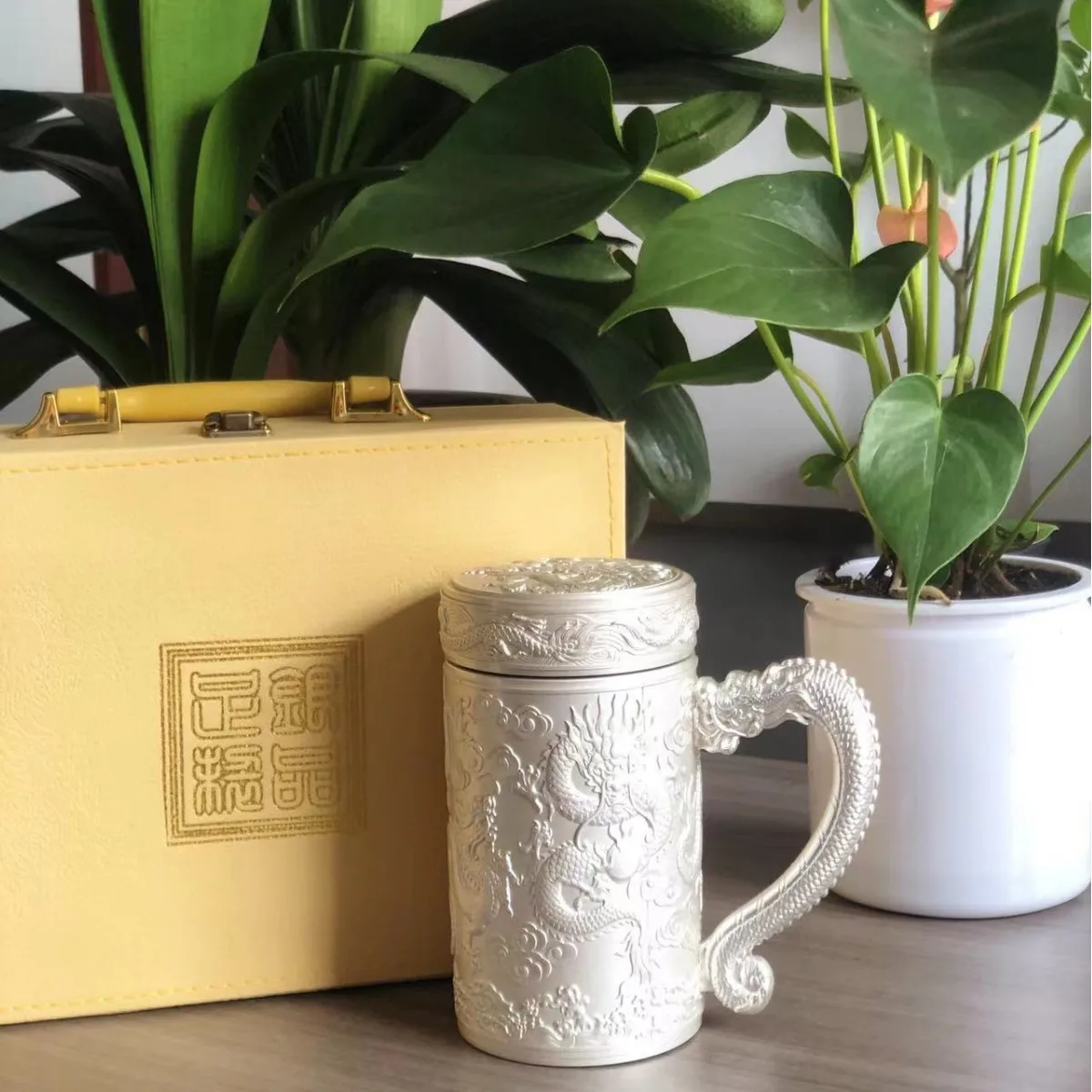 Office Thermal Cup High End Gift Cup 999 Silver Inner Tea Brewing Cup Large Capaci for ly in Office Portable Insulated...