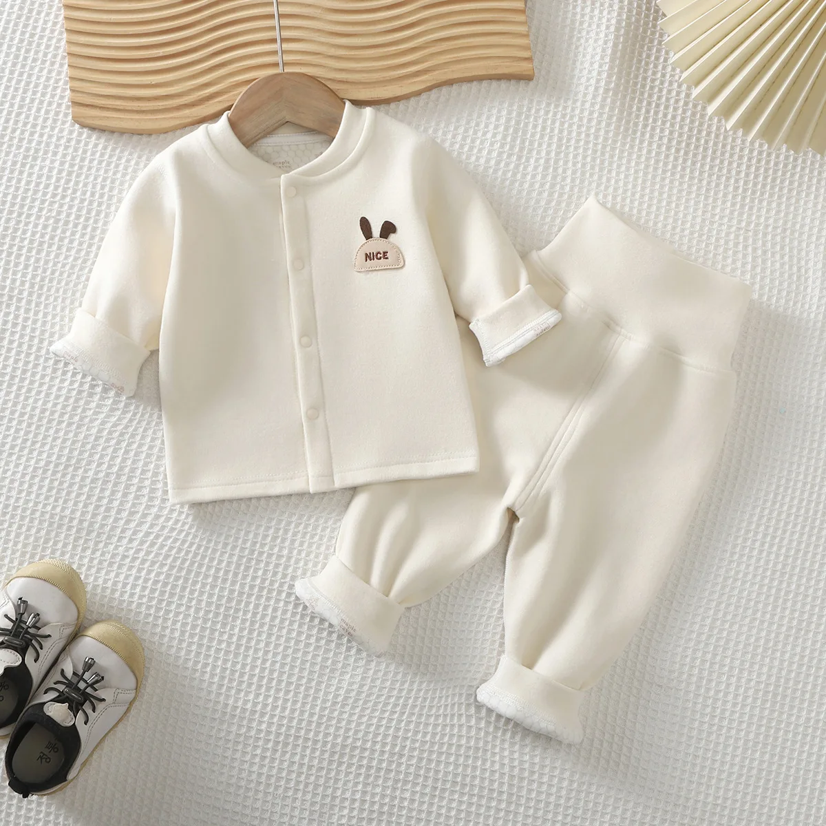 New Thermal Baby Underwear Set Open Front Top + Thermal Pants Kid Outwear Daily Child 2Pcs Outfit for 0-3Y Kid Autumn Winter