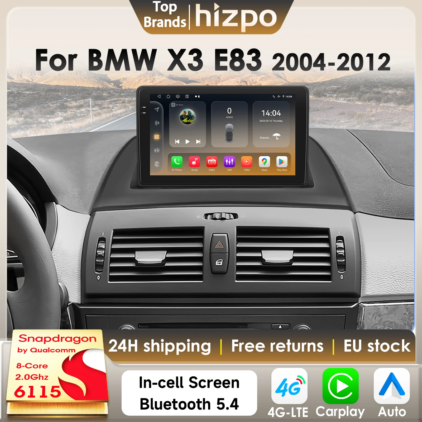 Hizpo 9'' 2Din Android 14 AutoradioFür BMW X3 E83 2004 - 2012 Carplay Android Auto GPS 4G DSP RDS 360Kamera von Snapdragon6115