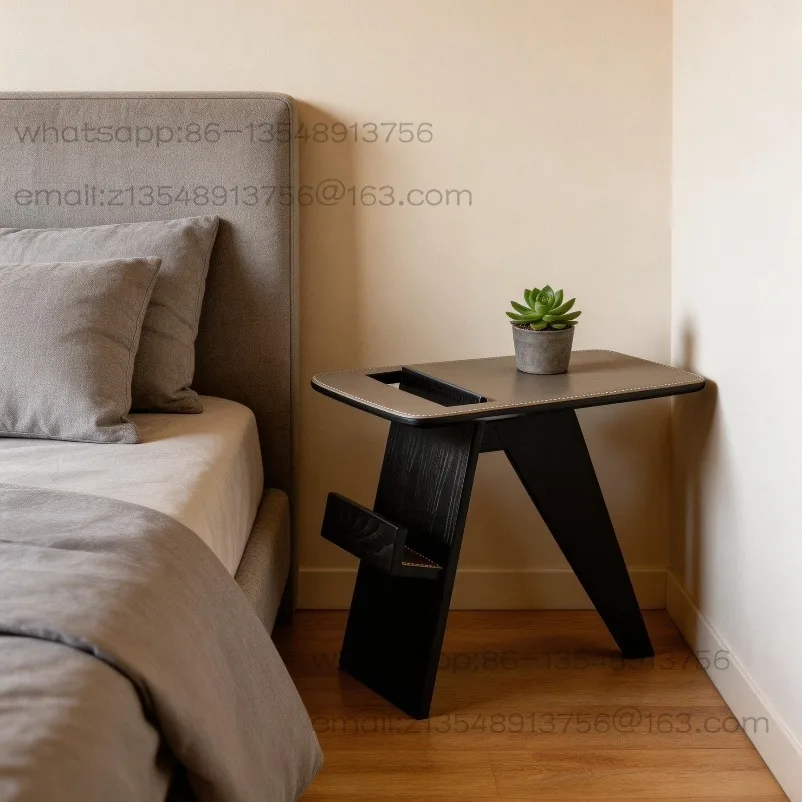 Saddle leather sofa edge few solid wood corner few living room small apartment side table magazine rack bedroom bedside table