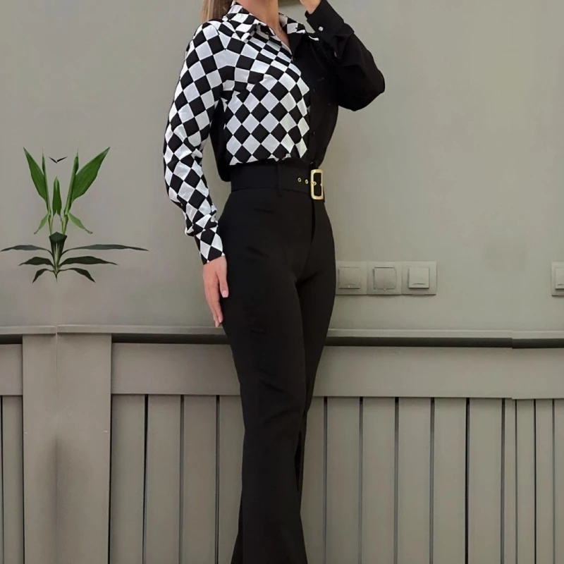 

2 Piece Women Set Summer Autumn Long Sleeve Shirt Blouse Top And Pants Suits Outfits Fashion Office Lady Matching Sets Outfit
