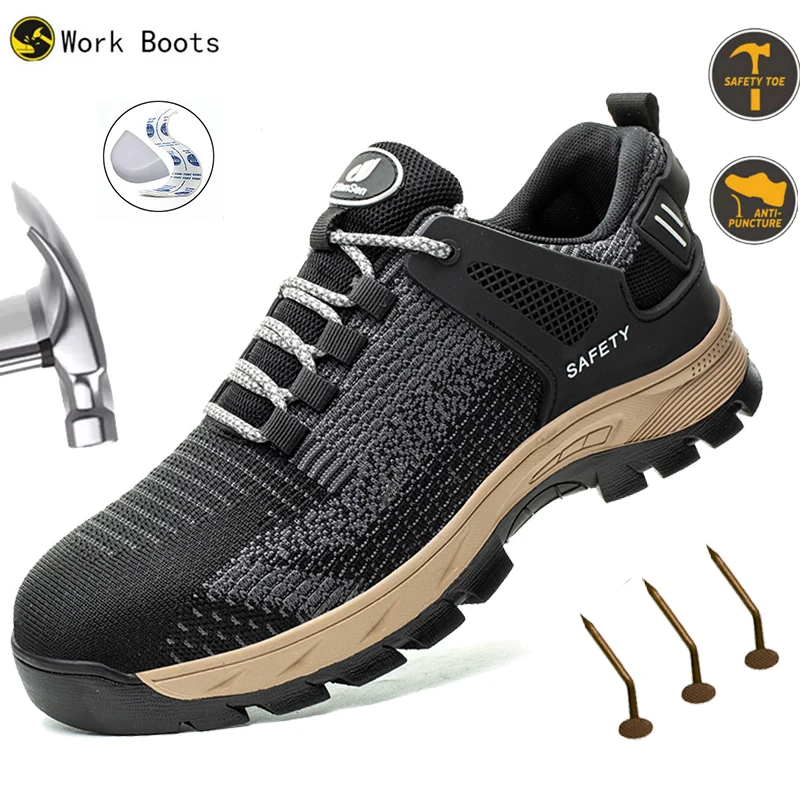 

New Steel Toe Work Shoes Men Safety Shoes non-slip Safety Sneakers Anti-Smash Work Boots Breathable Shoes Indestructible soles
