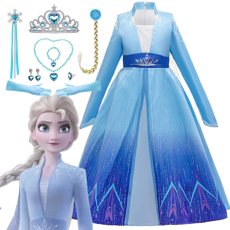 Disney Frozen 2 Girls Dress Elsa Princess Cosplay Costume Kid Long Sleeved Cloak Fancy Children Gowns Vestidos Snow Queen 2-10T