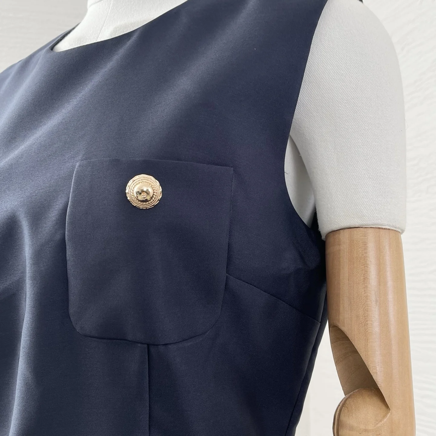 2025 New Navy Blue Sleeveless Pocket Patchwork Floral Bud Mini Dress