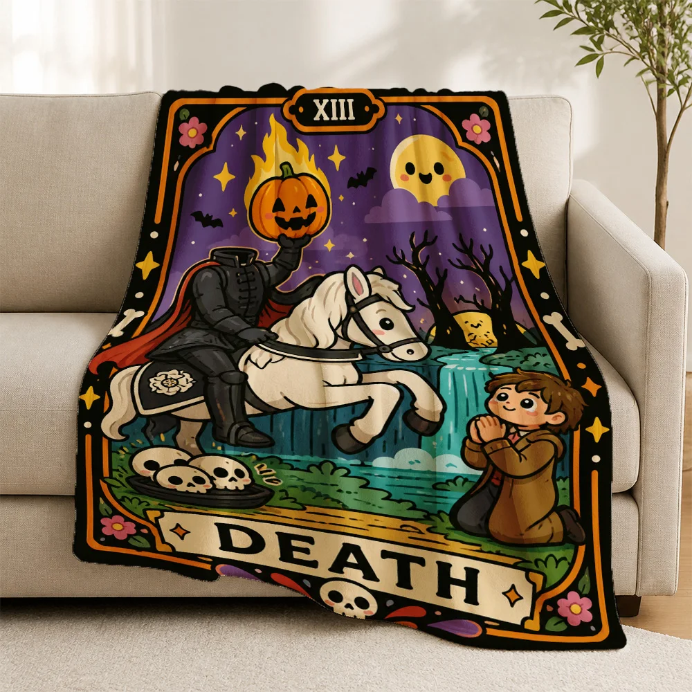 Spooky Halloween Throw Blanket Sofa Cover Gothic Pumpkin Witchy Fall Decor Horror Art Couch Blanket Autumn Death Day Man Cave Xm