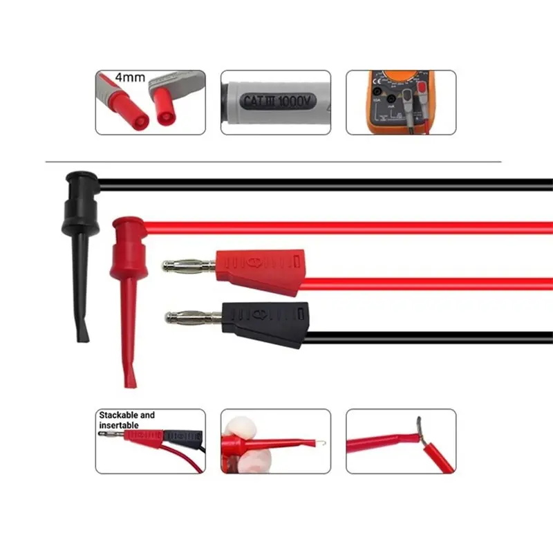 PORK-Test Lead Kit: Banana Plug To Test Hook Wires, Replaceable Multimeter Probes & Alligator Clips For Electronics Testing