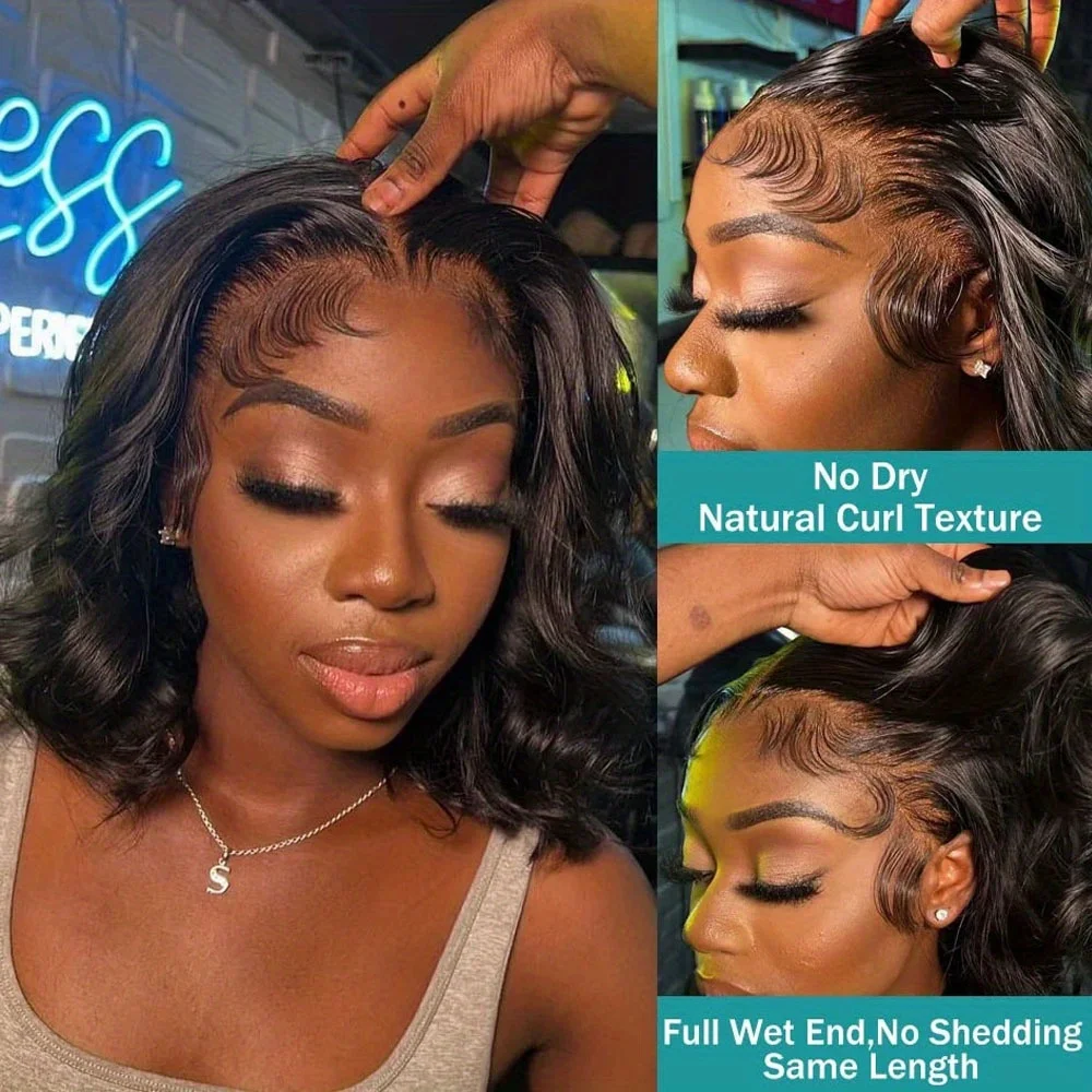 Brazilian Body Wave Bob Wig Lace Frontal Wig Human Hair Natural Hairline Short Wavy 13x4 Front Wig Preplucked Remy Hair