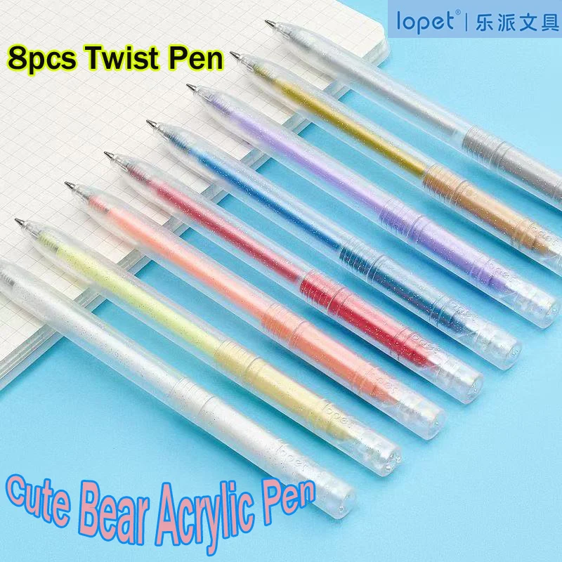 Lopet Cute Bear Acrylic Pen,Transparent Rod Colored Ink Twist Gel Pens For Decoration,Drawing,doodle DIY Handicraft Art Supplies