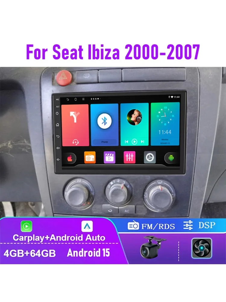7 "4 + 64 GB Voor Seat Ibiza 2000-2007 Autoradio Draadloze Carplay Android 15 Auto Google kaart Head Unit Achteruitrijcamera - afbeelding 2