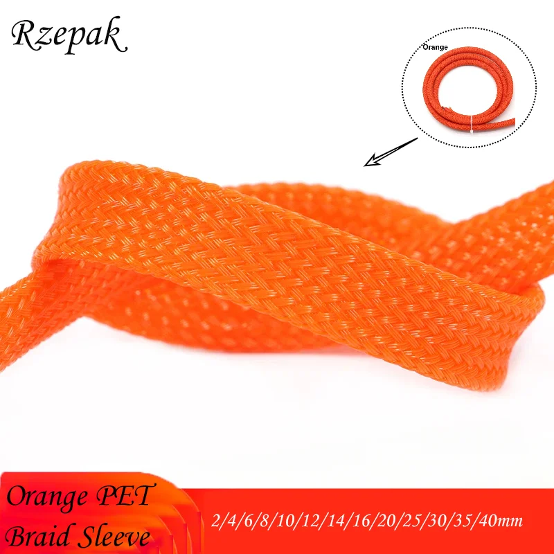 

3~50m Orange PET Braid Sleeve 2~40mm High Density Snake Skin Sleeving Wrap Sheath For Electric Cables