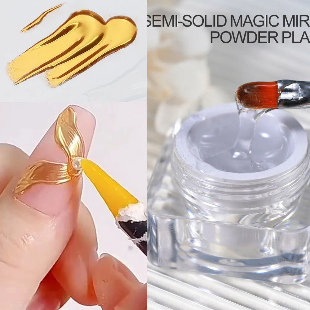 1-Jar Magic Mirror Powder Semi-Solid Model Gel Net5g/Bottled 3D Clear No-Flowing Modelling Gel Adhesive UV LED Manicure Gel&^&