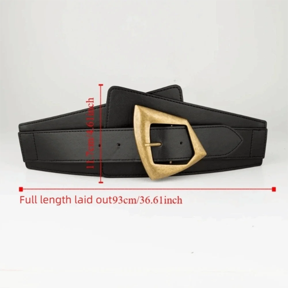 PU Leder Elastische Breite Cummerbunds Schwarz Farbe Retro Frauen Formale Veranstaltungen Gürtel Geometrische Metall Schnalle Vielseitig Taille Gürtel
