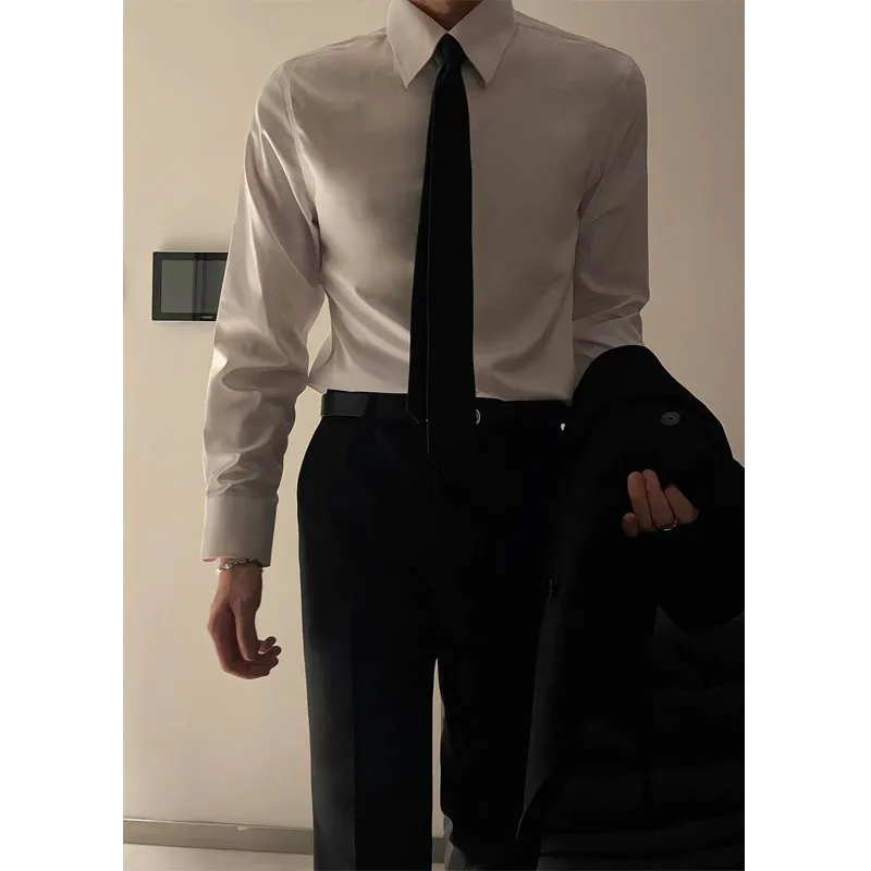 

White irt Men's Busin Casual Inner Wear Neapolitan Suit Jaet Durable Fabric No Iron Treaent Slim Fit Polyester Fiber